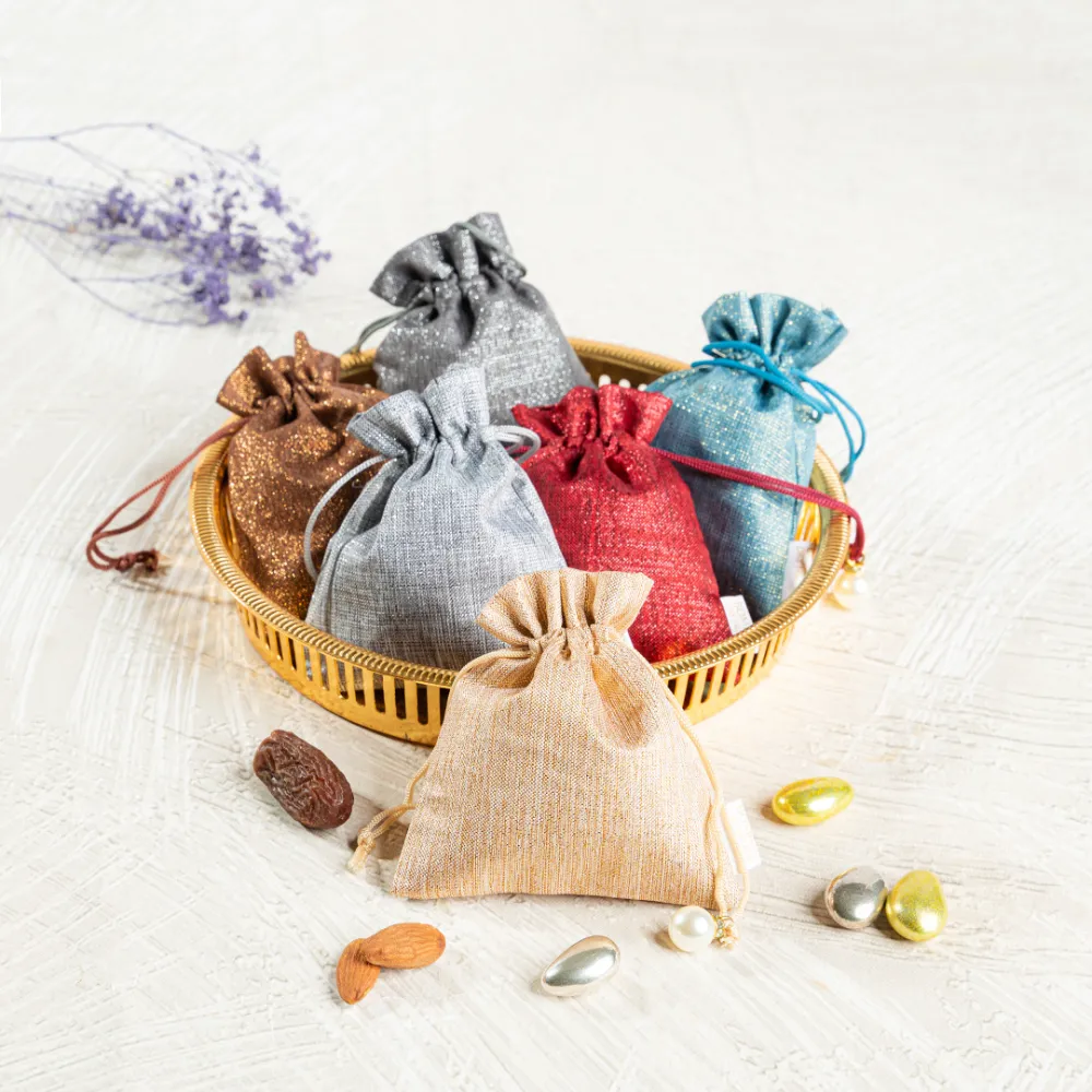 Glossy Charm Nikkah Bid Pouch available in Grey, Coffee, Lake Blue, Red Wine, and Gold – perfect for wedding favors