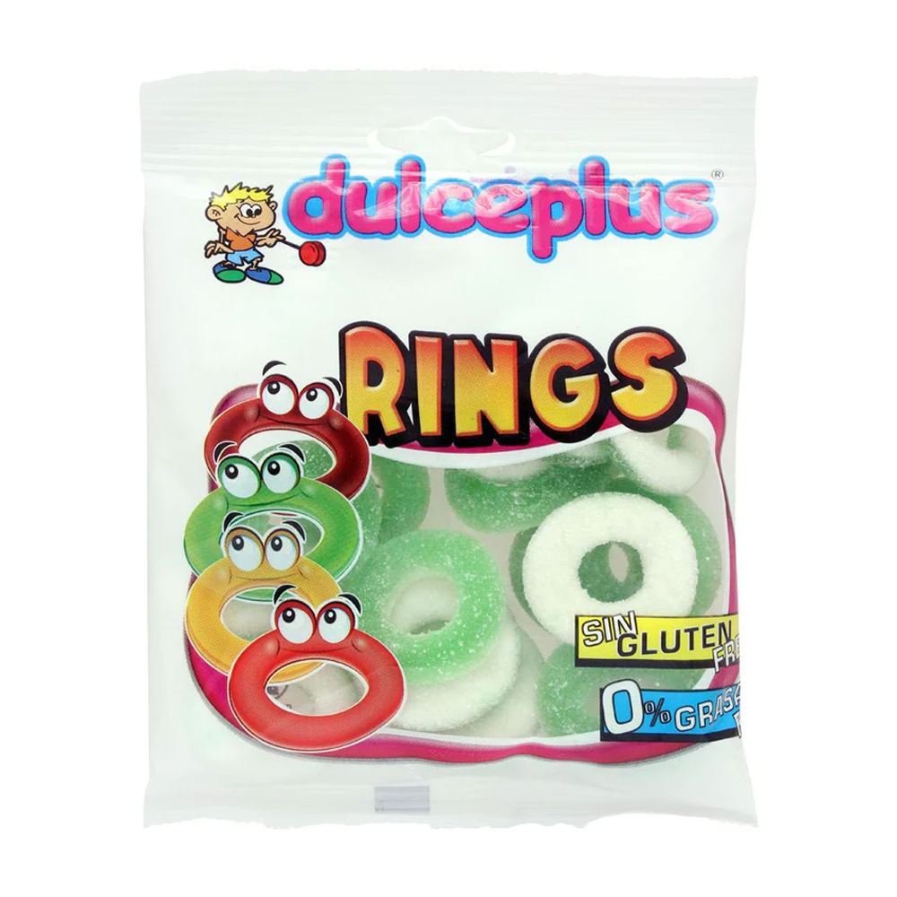 Dulceplus Sour Apple Rings Jelly, Sin Gluten Free, 0% Grasa Fat Pouch, 100Gm