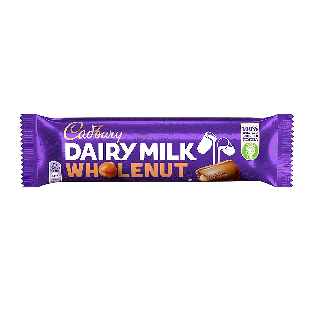 Cadbury Dairy Milk Wholenut The Classic Creamy Taste 45Gm Bar
