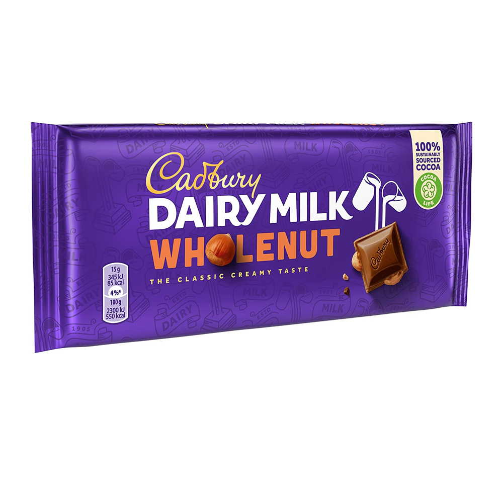 Cadbury Dairy Milk Wholenut The Classic Creamy Taste 120Gm Bar