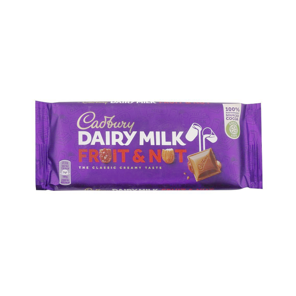 Cadbury Dairy Milk Fruit & Nut The Classic Creamy Taste 110Gm Bar