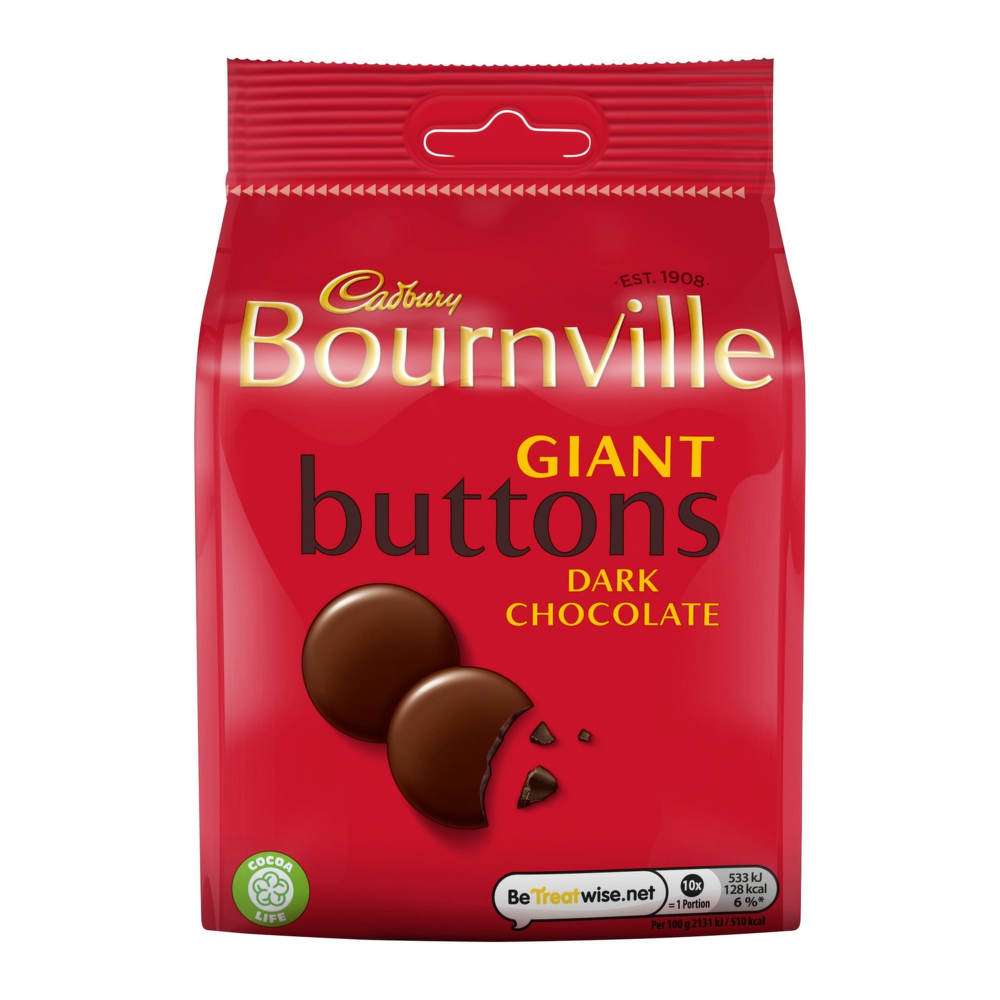Cadbury Bournville Giant Buttons Dark Chocolate 110Gm Pouch