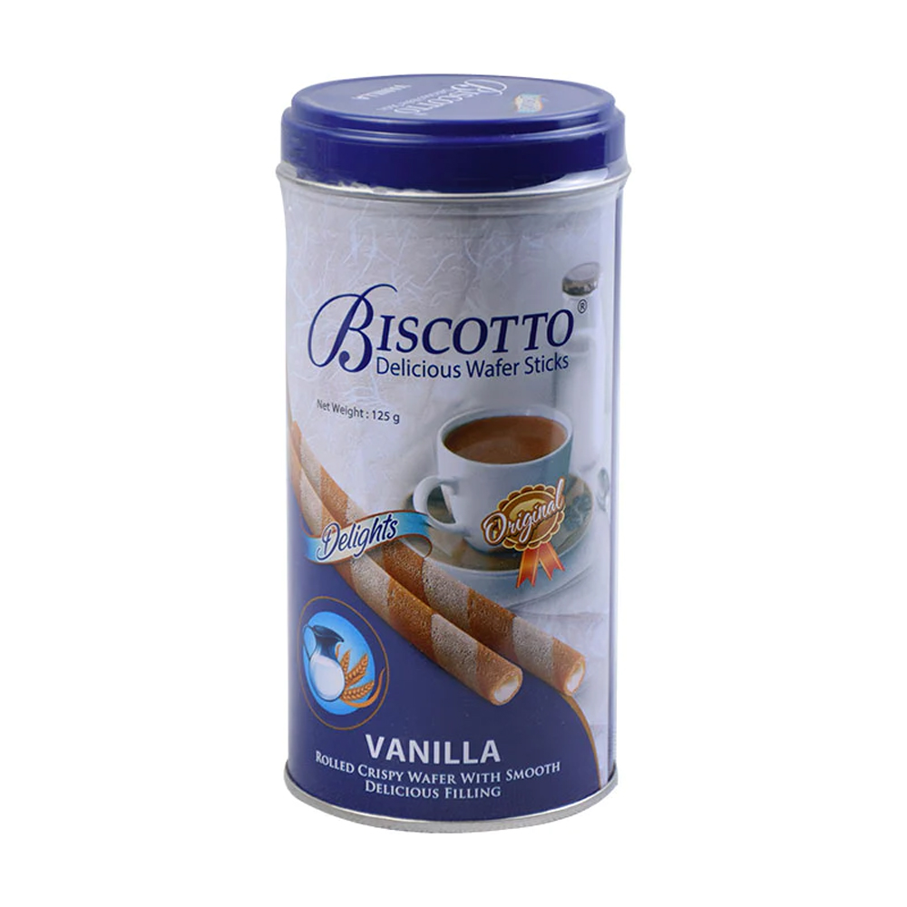 Biscotto Delicious Wafer Sticks Delights Vanilla Rolled Crispy Wafer With Smooth Delicious Filling 125Gm