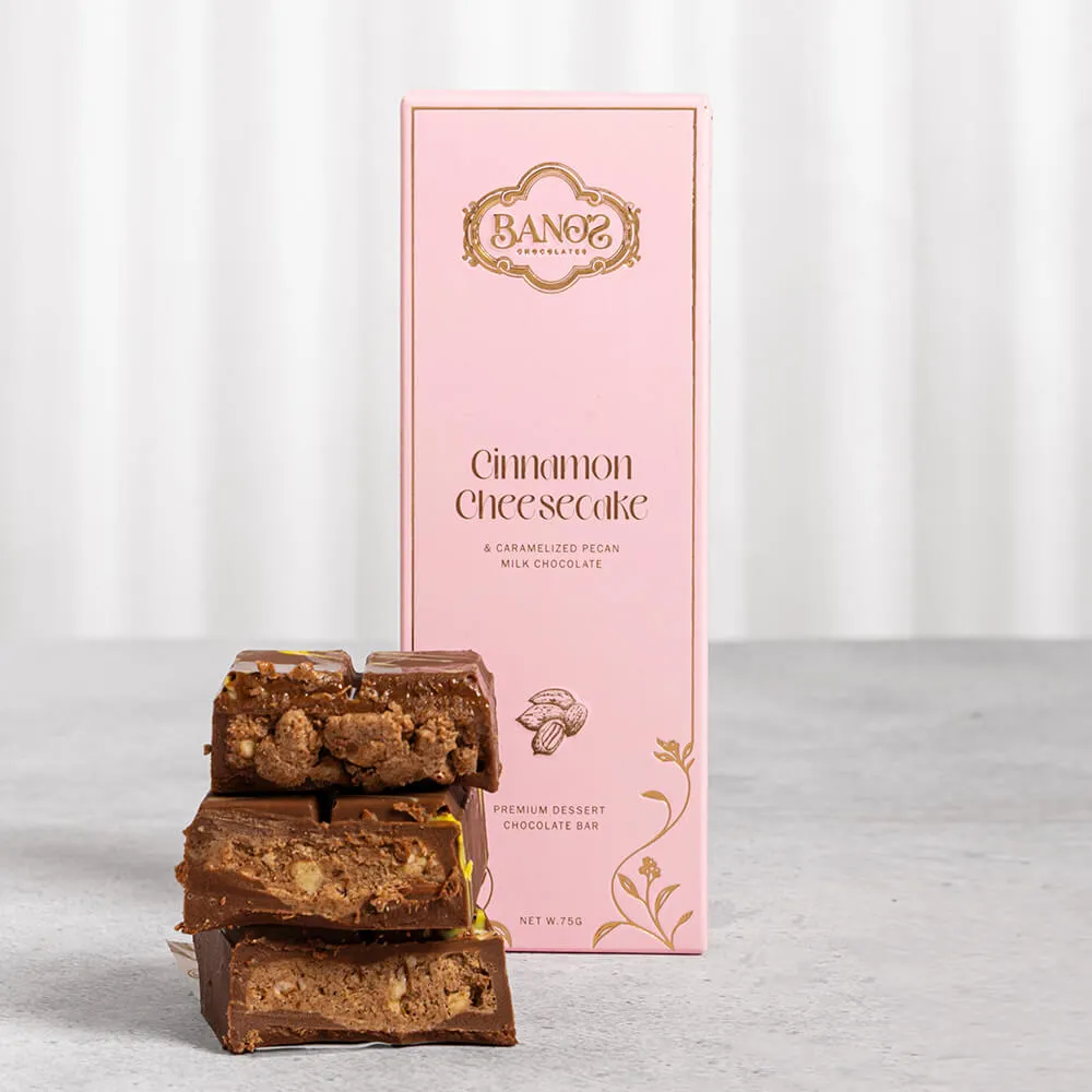 Banos Cinnamon Cheesecake & Caramelized Pecan Milk Chocolate Bar