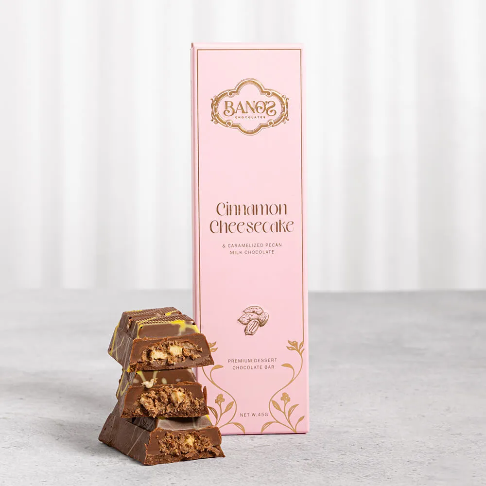 Banos Cinnamon Cheesecake & Caramelized Pecan Milk Chocolate Bar